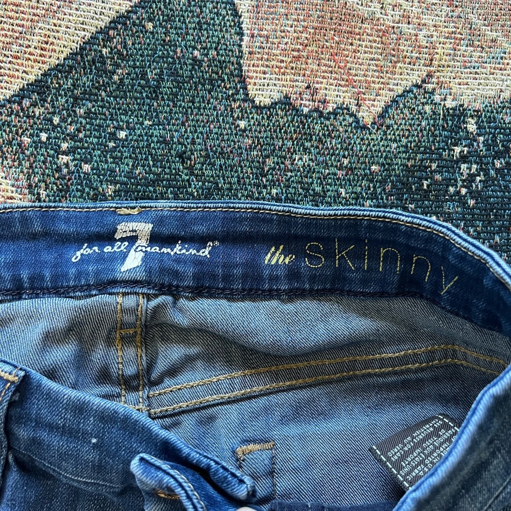 7 For All Mankind Blue Skinny Jeans 25x29 High-Rise Stretch Denim Distressed Y2K - Picture 15 of 16